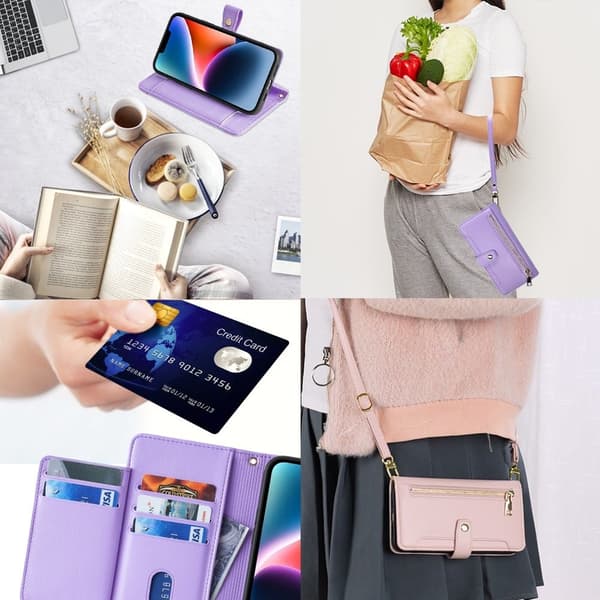 iPhone 12 / iPhone 12 Pro plånboksfodral i veganskt läder - Lila
