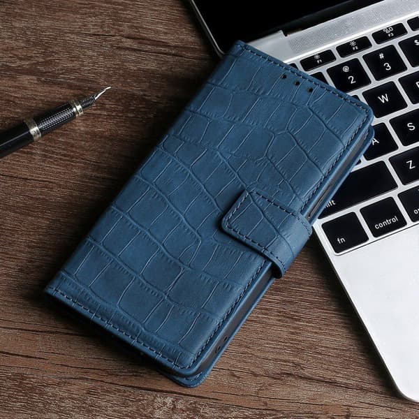 Crocodile Textured Lær Etui til Samsung Galaxy S21 Plus - Blå