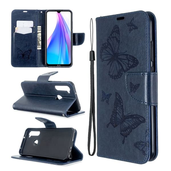 Butterfly Xiaomi Redmi Note 8T nahkakotelo - Sininen