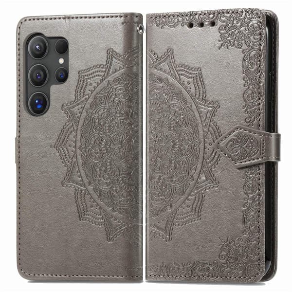 Mandala Samsung Galaxy S25 Ultra etui i lær - Grå