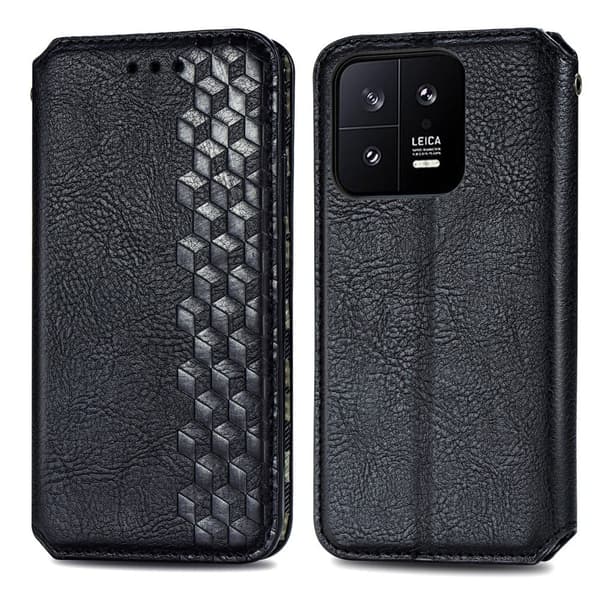 Læder Etui med A Stilfuldt Rhombus Tryk til Xiaomi 13 - Sort