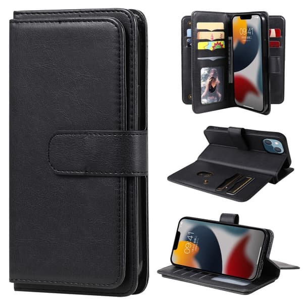iPhone 15 etui med pung & 10 kortpladser – Sort