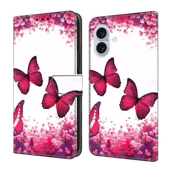 Wonderland iPhone 17 flip etui - Rød Sommerfugl