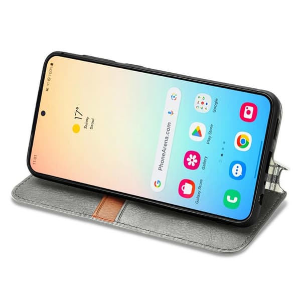Läder Samsung Galaxy S25 Plus fodral med romb-design - Grå
