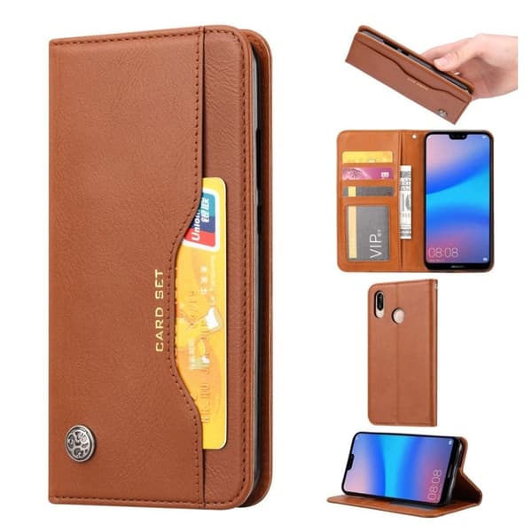 Huawei P20 Lite auto-absorberende PU læder flip etui - Brun