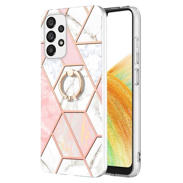 Marble Mønstret Cover med Ring Holder til Samsung Galaxy A33 5G - Lyserød / Hvid