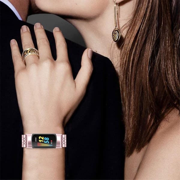 Fitbit Charge 5 7 bead urrem i rustfrit stål - Lyserød Rose
