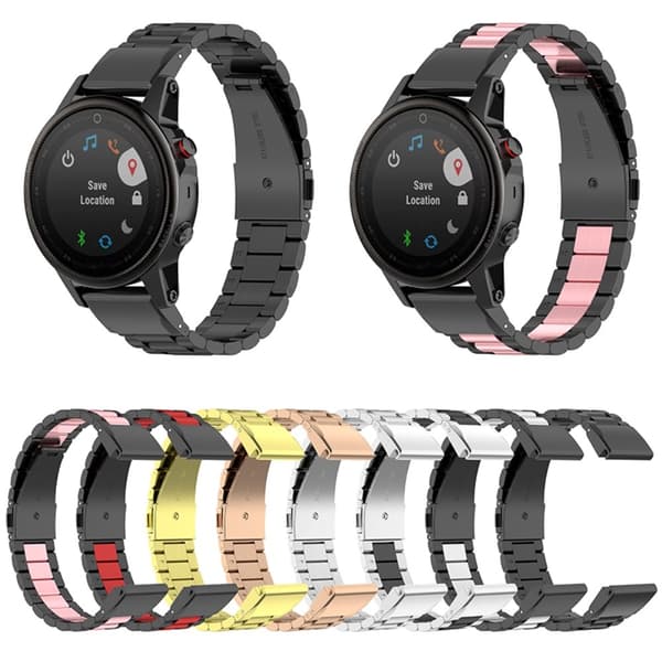 26 mm urrem i rustfrit stål med foldelås til Garmin-ur - Sort / Lyserød / Sort