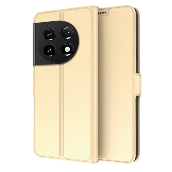 Glatt og tynt premium PU-skinnetui for OnePlus 11 - Gull