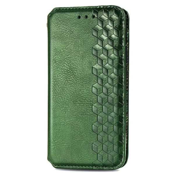 Läder iPhone 15 Plus fodral med romb-design - Grön