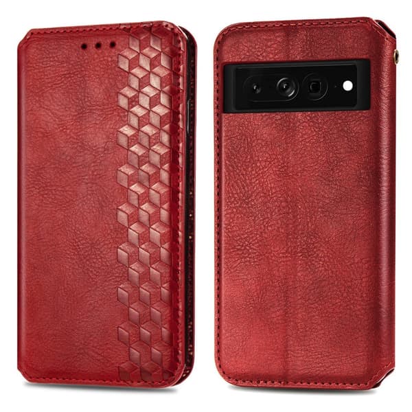 Læder Etui med A Stilfuldt Rhombus Tryk til Google Pixel 7 Pro - Rød