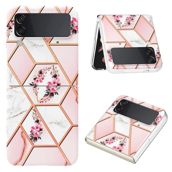 Marble Samsung Galaxy Z Flip4 Etui - Lyserøde Blomster