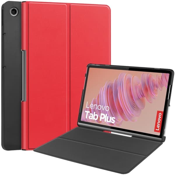 Lenovo Tab Plus Stand Case Stötsäkert läderfodral till surfplatta - Röd