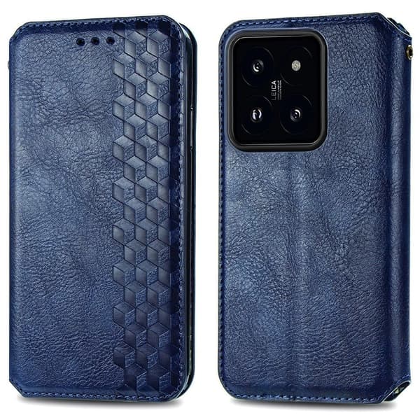 Läder Xiaomi 14 fodral med romb-design - Blå