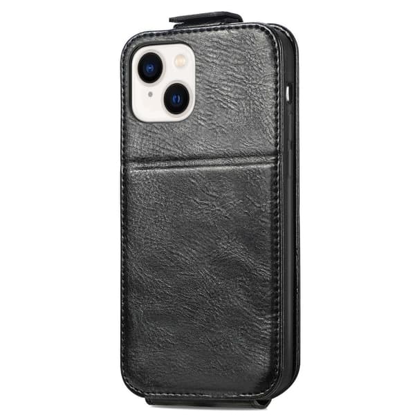 Lodret iPhone 14 flip etui med lynlås - Sort