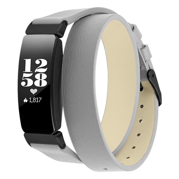 Fitbit Inspire / Inspire HR ægte læder urrem - Grå/Sort Spænde