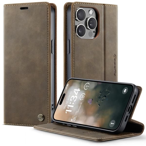 CaseMe iPhone 13 Pro Max vintage-kotelo - Kahvi