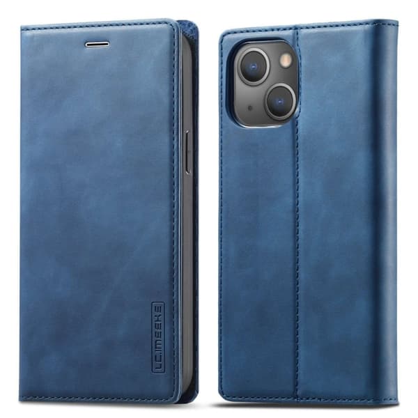 LC.Imeeke läder iPhone 14 fodral - Blå