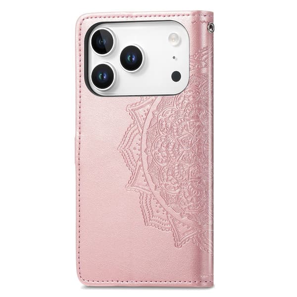 Mandala iPhone 17 Pro etui i lær - Rose Gull