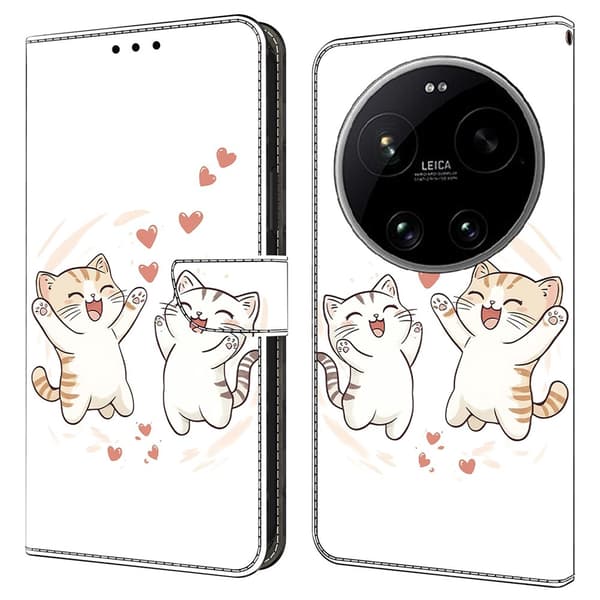 Xiaomi 17 Ultra plånboksfodral, vikbart stativ, mönstertryckt läderfodral - Kärlekskatter