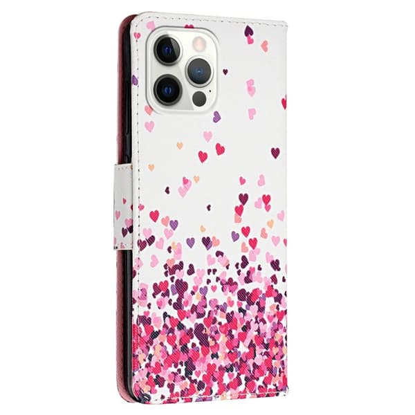 Wonderland iPhone 14 Pro flip etui - Lyserød Hjerteform