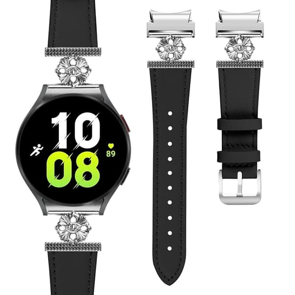 Samsung Galaxy Watch7 ægte okselæderrem med quick release-stik - Sort