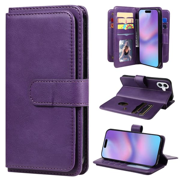 iPhone 17 etui med pung & 10 kortpladser - Lilla