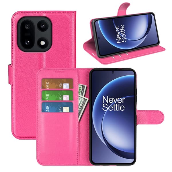 Klassisk OnePlus 15 flip etui - Rosenrød