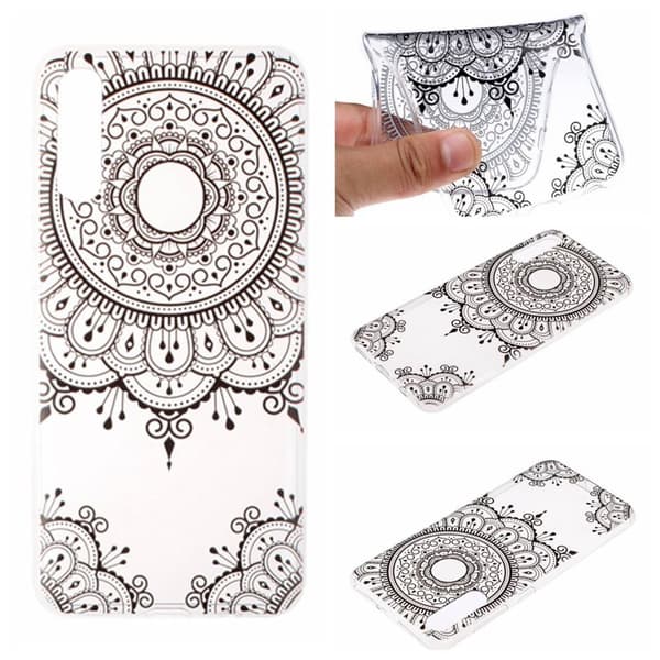Samsung Galaxy A70 mønstret cover - sort blomst