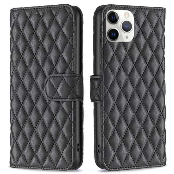Rombuskuvioinen matta läppäkotelo iPhone 11 Pro Max - Musta