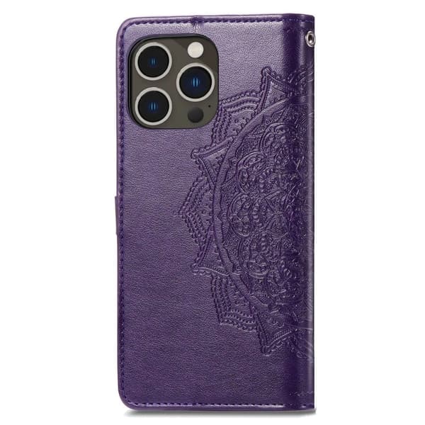 Mandala iPhone 14 Pro Max Flippetui - Lilla