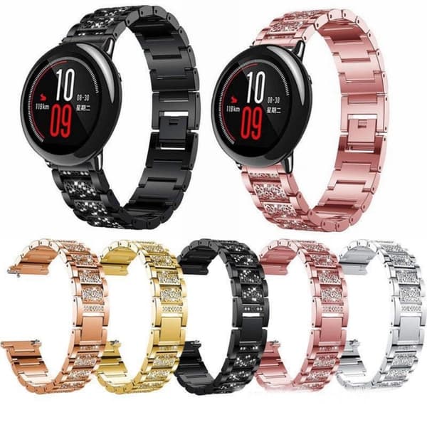 18mm Universal 3-pärlars strassdekor klockarmband - Rosa