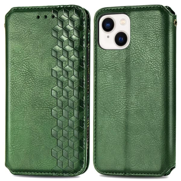 Nahkakotelo With A Stylish Rhombus Imprint For iPhone 15 Plus - Vihreä