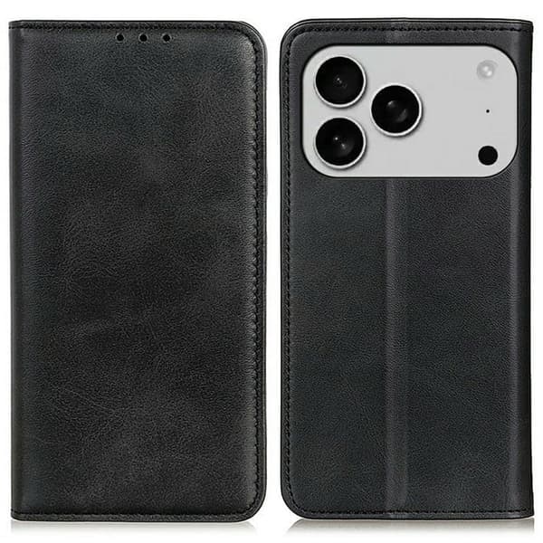 iPhone 17 Pro Max lompakkokotelo, aitoa nahkaa - Musta