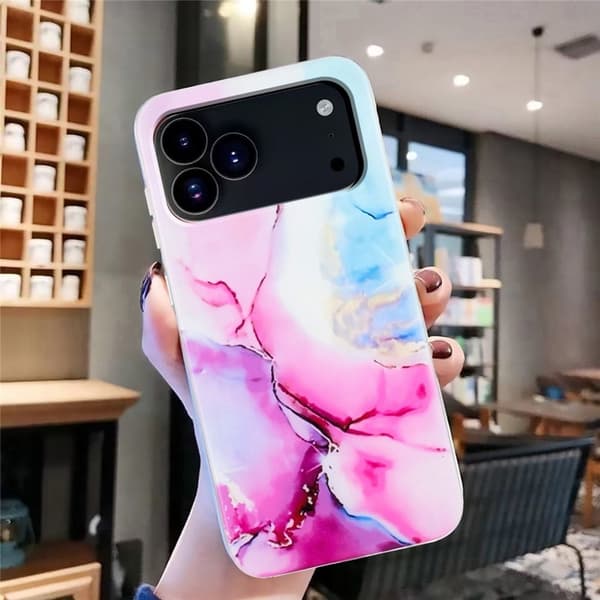 Marmordesign iPhone 17 Pro deksel - Rosa / Blå
