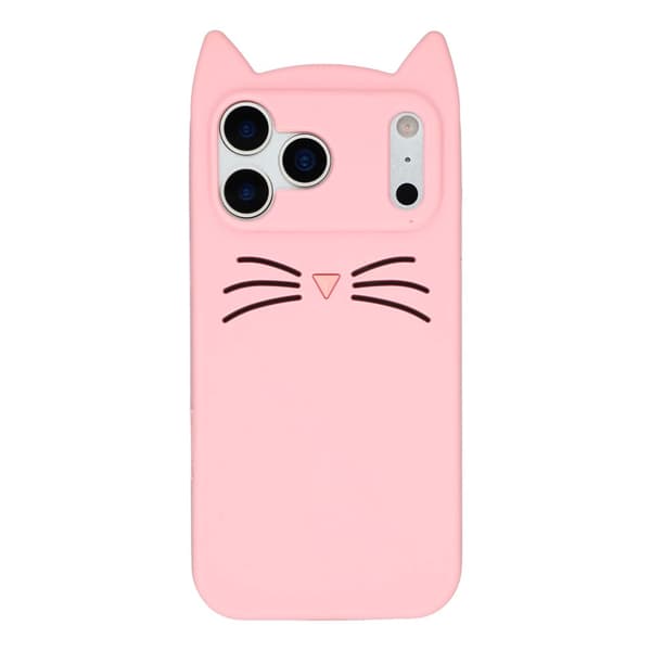 iPhone 17 Pro mjukplastfodral 3D Moustache Cat skyddande mobilskal - Rosa