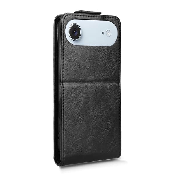 iPhone Air-stativfodral med magnetlås, vertikalt vikbart läderfodral med kortfack - Svart