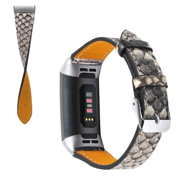 Fitbit Charge 4 / 3 urrem i ekte skinn - Mørkegrå