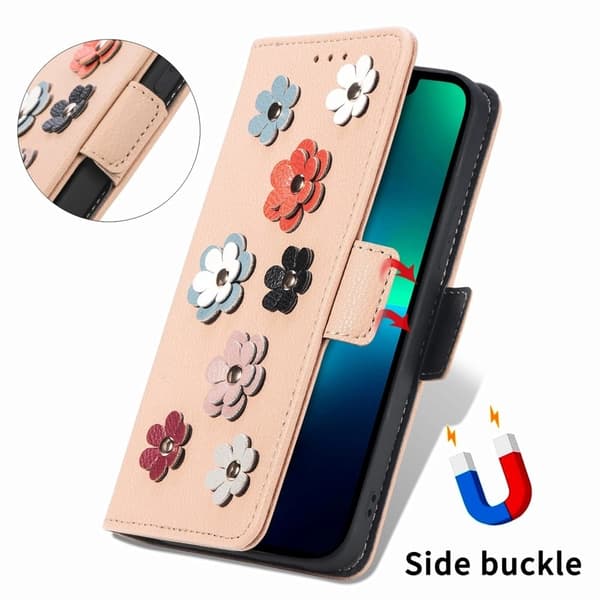 Skinnetui med myk blomsterdekor for iPhone 12 Pro Max - Khaki