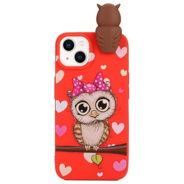 Cute 3d iPhone 14 Plus Suojakotelo - Punainen Pöllö