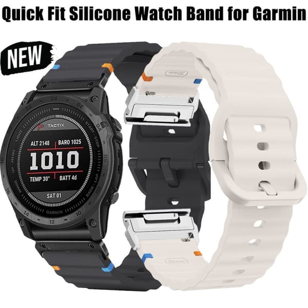 Urrem Garmin Fenix 8 51mm Quick Release Wavy Texture Silikonerem med sort stik - Midnatsblå