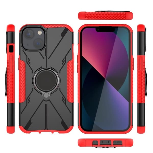 iPhone 13 mini 5,4 tommer Ring Kickstand Design Bumpresistent and Flexible 2-i-1 telefonbagcover Drop Resistant Protective Case - Rød