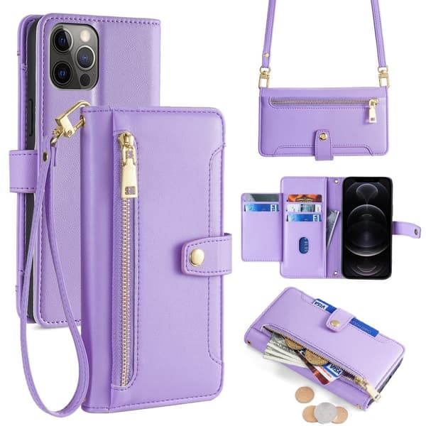 iPhone 12 / iPhone 12 Pro plånboksfodral i veganskt läder - Lila