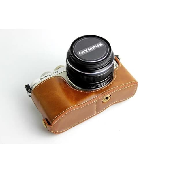 Olympus E-PL7 - E-PL8 - E-PL9 kameraskydd för underdelen syntetläder - Brun