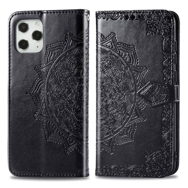 Mandala iPhone 12 Pro / iPhone 12 nahkakotelo - Musta