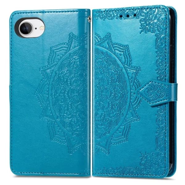 Mandala läder iPhone 16e fodral - Blå