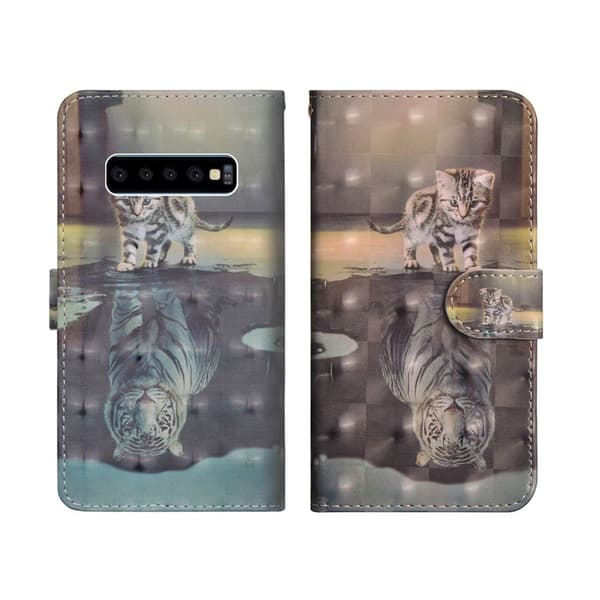 Samsung Galaxy S10 lysspot decorations læder flip etui - Kat