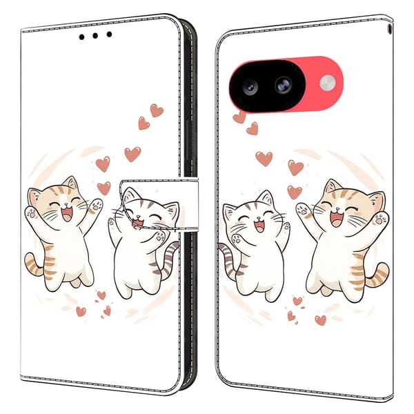 Google Pixel 10a plånboksfodral, vikbart stativ, mönstertryckt läderfodral med flip-lock - Kärlekskatter
