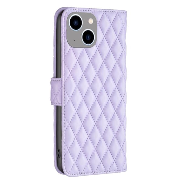 Rhombus mat iPhone 15 Plus flip etui - Lilla