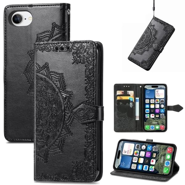 Mandala iPhone 16e etui i lær - Svart